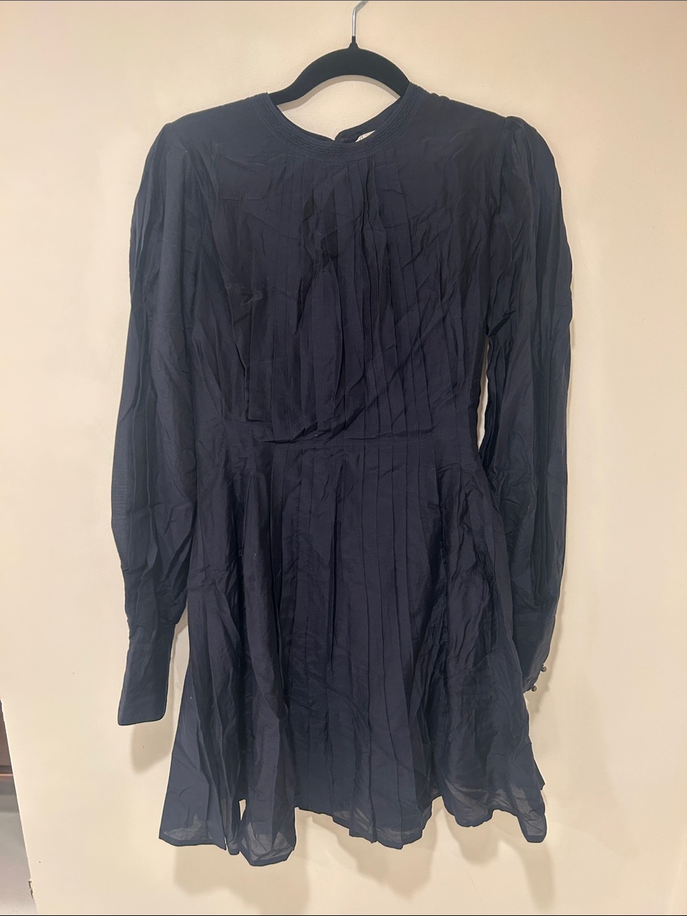 Joie Black Pleated Long-Sleeve Mini Dress